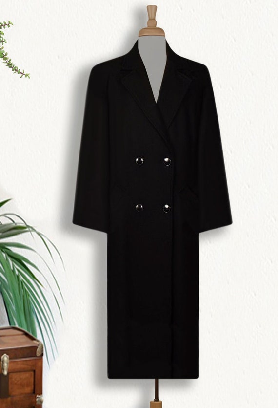 Vintage Wool Coat- Maxi Coat- Long Black Coat- Wi… - image 3