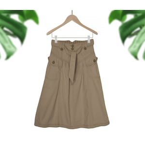 Khaki Skirt- Cargo Skirt- High Waisted Skirt- Cotton Skirt with Pockets- Belted Skirt- Khaki Cargo Skirt- Outdoor Skirt-