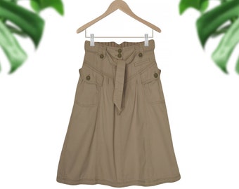 Khaki Skirt- Cargo Skirt- High Waisted Skirt- Cotton Skirt with Pockets- Belted Skirt- Khaki Cargo Skirt- Outdoor Skirt-