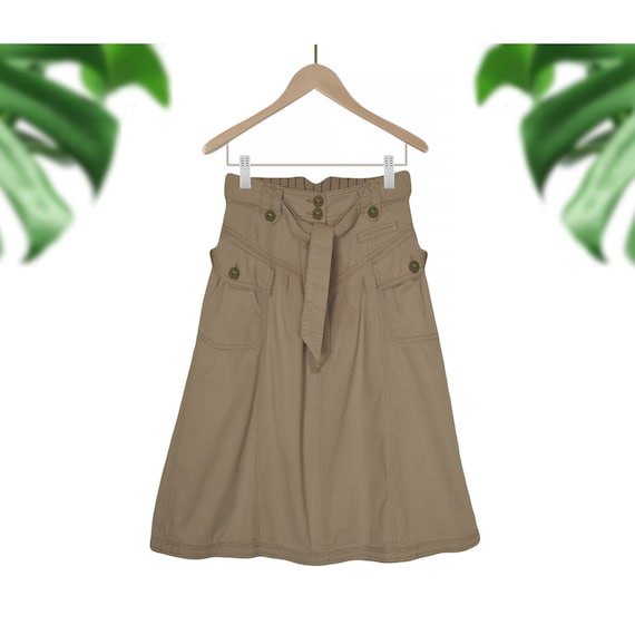 Khaki Skirt- Cargo Skirt- High Waisted Skirt- Cotton … - Gem