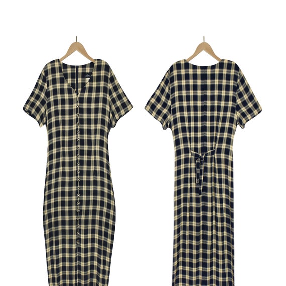 Women's Maxi Dress- Plaid Maxi Dress- Rayon Dress-