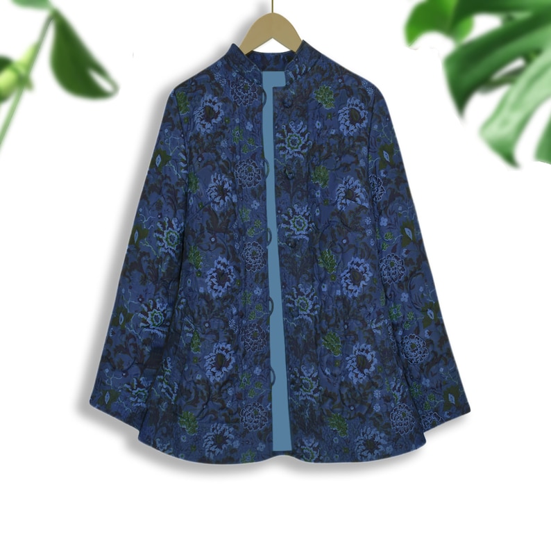 Blue Jacket Quilt Coat Floral Quilted Jacket Vintage Women/'s Quilted Jacket Quilt Jacket Women Quilted Jacket Blue Quilted Jacket