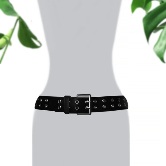 Vintage Black Leather Belt- Double Prong Belt- Gro