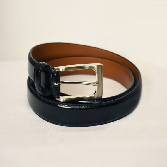 Black Leather Belt- Black Belt- Silver Buckle Bel… - image 2