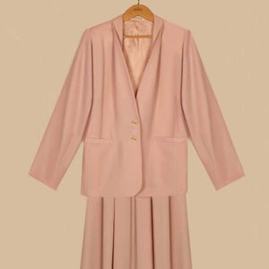 Vintage 60s Edward Albee pink skirt set- Women&#39;s pink skirt suit- Pink pleated midi skirt- Light pink blazer- Pale Pink skirt and Blazer set