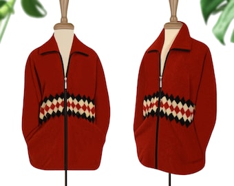 Women's Sherpa Jacket- Sherpa Coat- Sherpa Cardigan- Casual Jacket- Womens Cardigan- Fluffy Jacket- Red Jacket- Zipper Jacket- Zip Cardigan