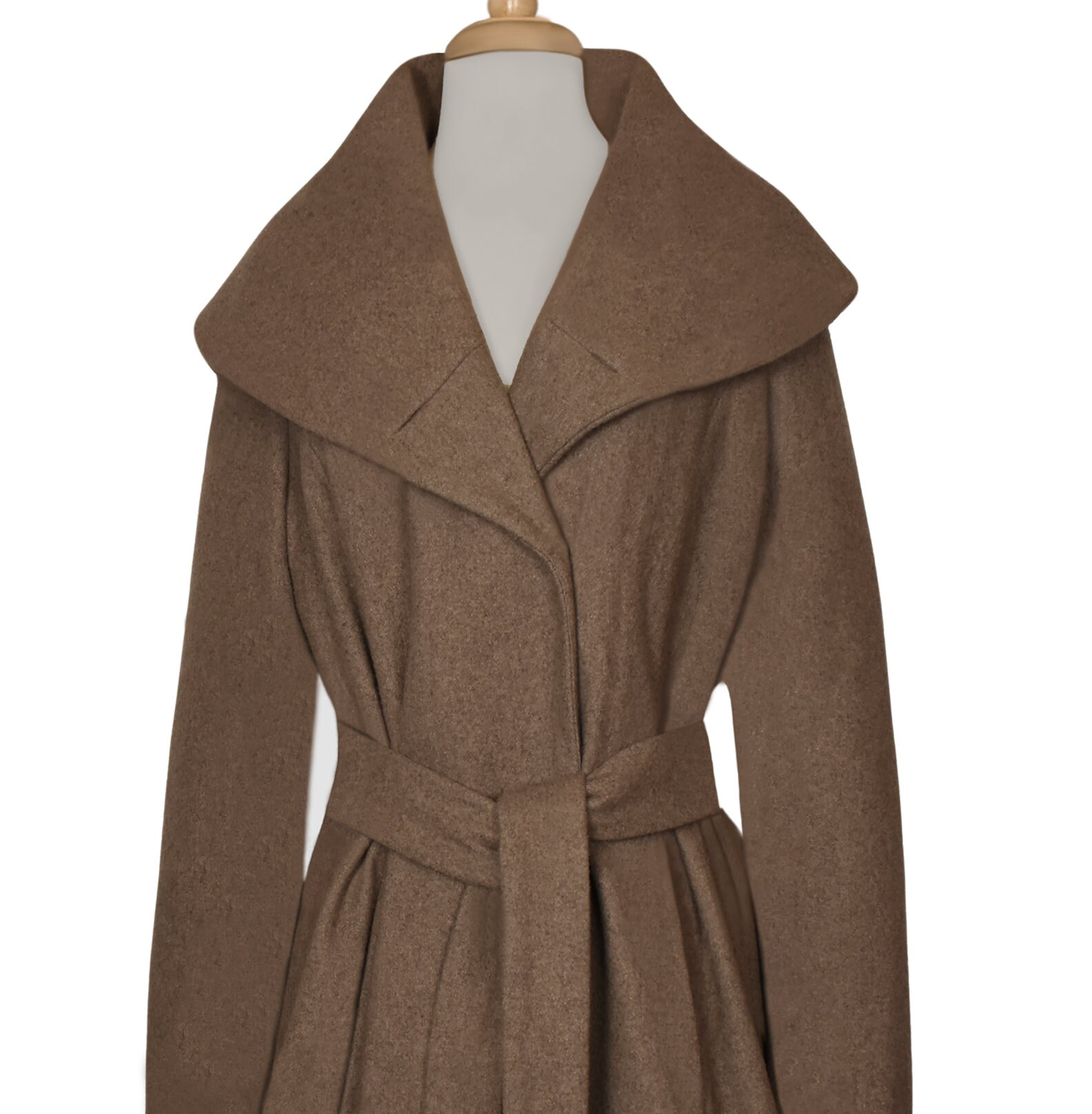 【I AM MARI】Rovia Shawl Collar Wool Long Coat Wool Blend Wrap Coat- Shawl Collar Wool Coat- Warm Wool Coat
