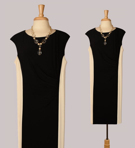 Ralph Lauren Cocktail Dress- Lauren Midi Dress- Ralph Lauren Party Dress- Lauren Midi Dress- Designer Dress- Ralph Lauren Black White Dress