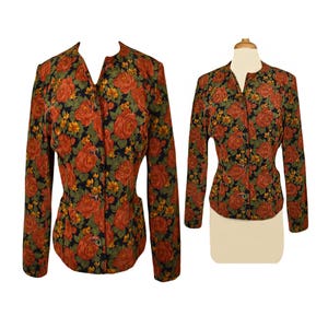 Blumen Cordjacke- Orange Cordjacke- Kleine Cordjacke- Vintage Cordjacke- Retro Cordjacke- Blumenjacke - S