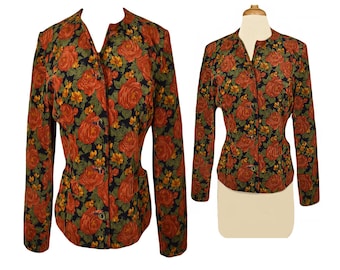 Chaqueta de pana con flores - Chaqueta de pana naranja - Chaqueta de pana pequeña - Chaqueta de pana vintage - Chaqueta de pana retro - Chaqueta de flores - S