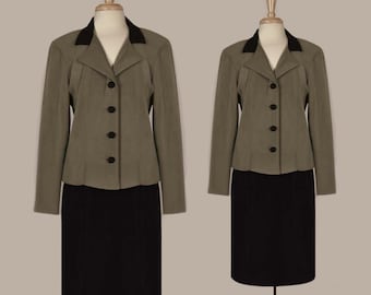Black Velvet Skirt Suit- Velvet Skirt and Jacket Set- Two Piece Jacket & Skirt Set- Faux Suede Black Velvet Skirt Set- Skirt Suit Size 16