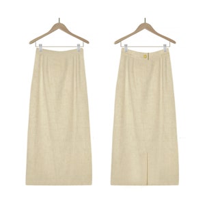White Midi Skirt- Vintage White Midi Skirt- Long White Skirt- White Maxi Skirt- High Waisted Skirt- Midi Skirt- Linen Blend 90s Skirt | S