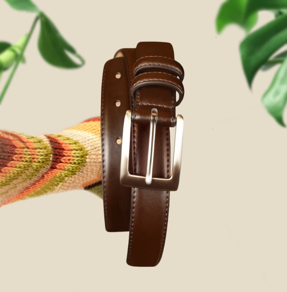 Brown Leather Belt- Brown Belt- Leather Belt- Sil… - image 2