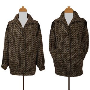 Houndstooth Jacket Women | Houndstooth Wool Coat | Leather Trim Wool Coat |  Brown Houndstooth Coat | Warm Winter Coat- Plus Size Jacket