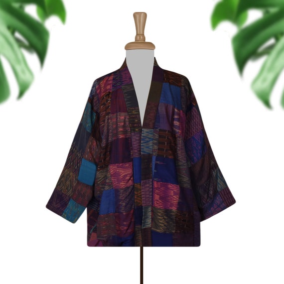 Silk Kimono Jacket Womens, Patchwork Jacket, Plus… - image 10