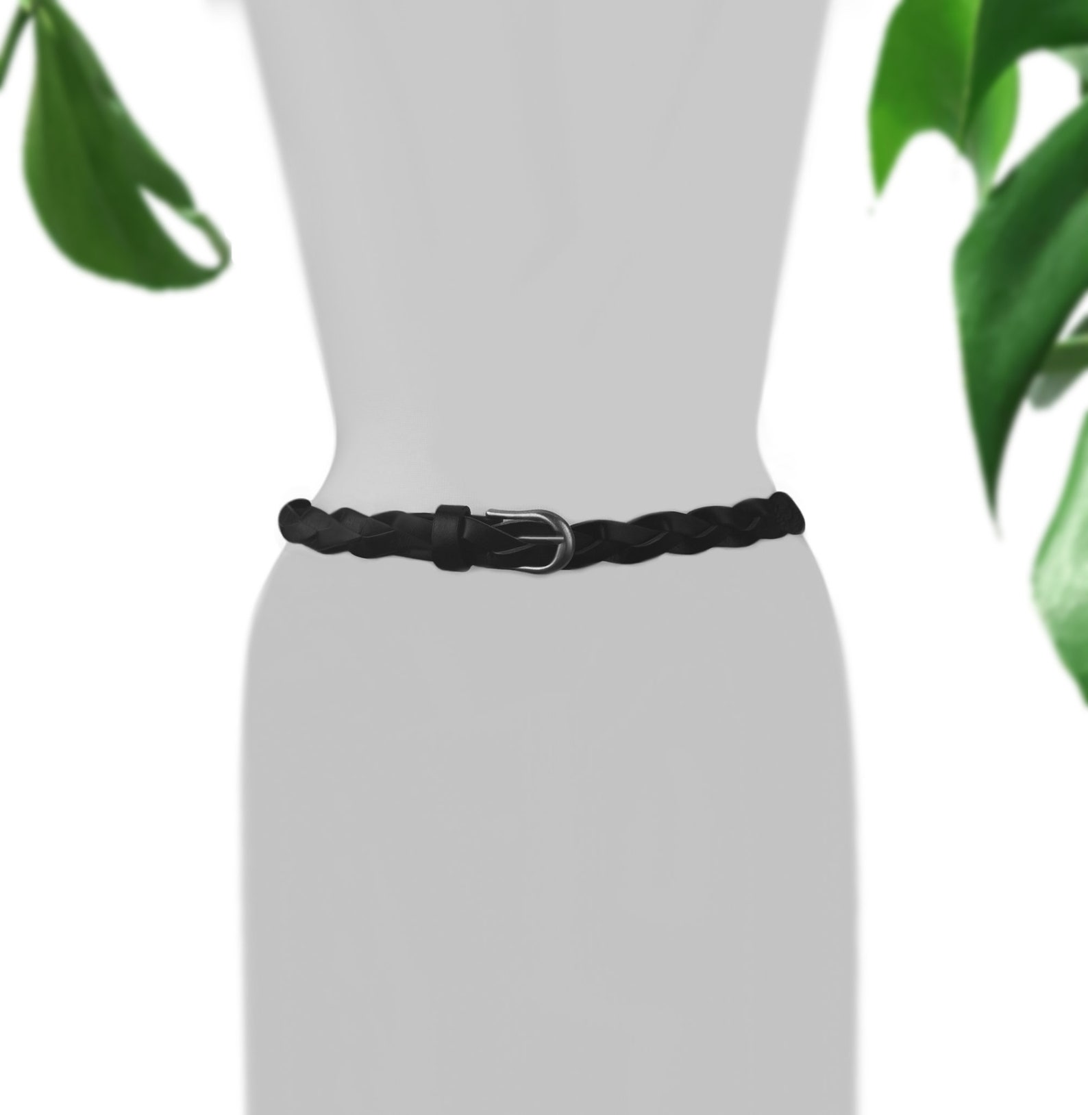 Womens Skinny Belt Leather Skinny Belt Braided Belt Black Leather Belt Black Belt Silver Buckle