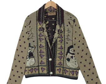 Tapestry Jacket- Tapestry Coat- Cotton Jacket- Woven Jacket- Winter Jacket- Winter Coat- Cropped Jacket- Boho Jacket- Snowman Jacket L
