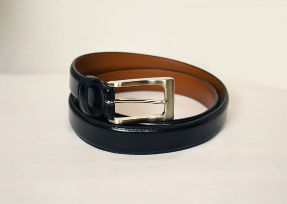 Black Leather Belt- Black Belt- Silver Buckle Bel… - image 3