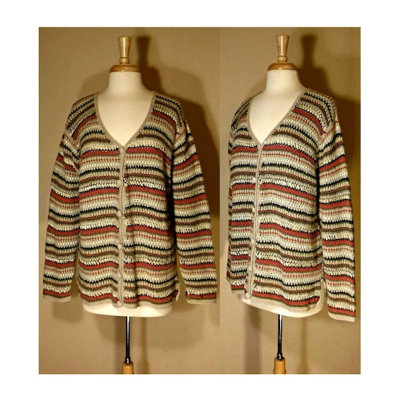 Vintage Crochet Sweater- Crochet Cardigan- Retro Sweater- Crochet Sweater Women- Crochet Button Up Sweater- Vintage Crochet Cardigan | 18/20