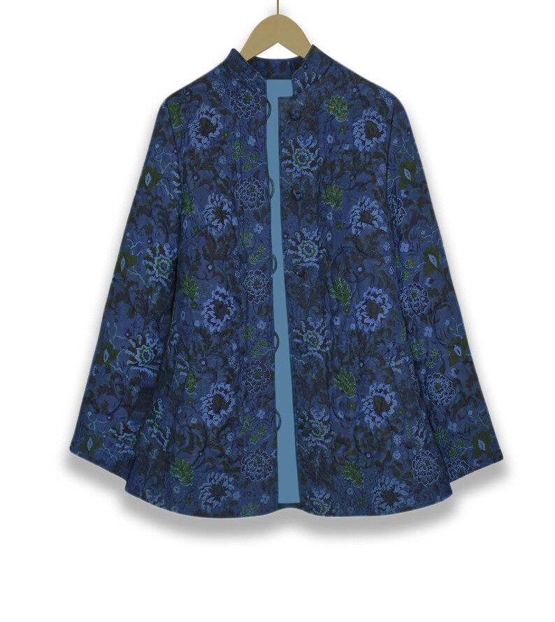 Blue Jacket Quilt Coat Floral Quilted Jacket Vintage Women/'s Quilted Jacket Quilt Jacket Women Quilted Jacket Blue Quilted Jacket