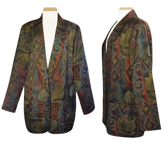 Requirements Blazer- Plus Size Floral Blazer- Floral Blazer Size 18- Earthy Retro Flower Jacket- Lightweight Vintage Floral Jacket