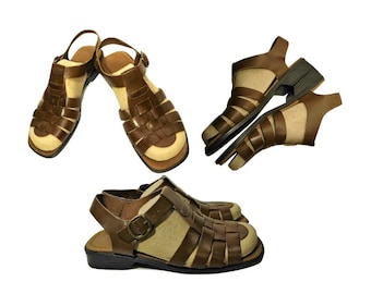 Beverly Sandals- Brown Leather Sandals Women- Brazilian Buckle Strap Sandals- Open Toe  Chunky Leather Sandals Strappy Brown Summer Sandals