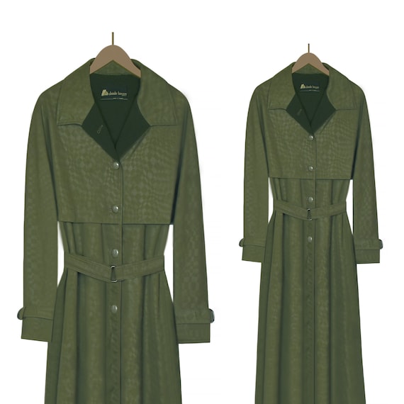 Vintage Trench Coat- Maxi Coat- Long Green Coat- … - image 1