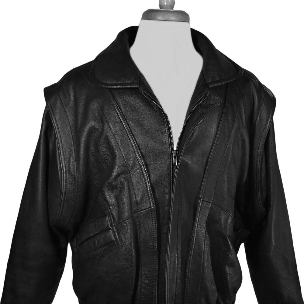 RARE Leather Jacket Men Black Leather Jacket Riding Jacket Motorcycle