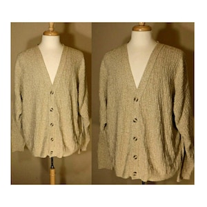Peconic Bay Traders Sweater- Men's Cardigan Sweater- Mens Beige Cardigan- Mens Beige Cardigan Sweater- Cardigan Men- Button Up Sweater- L