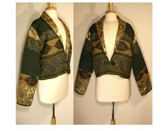Vintage jacket, bolero jacket, hippie jacket, tapestry jacket, patchwork jacket, boho festival jacket, ethnic jacket, cropped India jacket