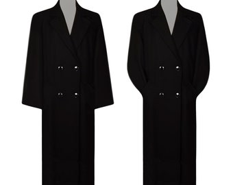 Vintage Wool Coat- Maxi Coat- Long Black Coat- Winter Coat- Long Wool Coat- Wool Maxi Coat- Formal Coat- Black Coat- Long Black Pea Coat XL