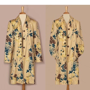 Women&#39;s Floral Coat- Long Floral Coat- Cotton Overcoat- Size XL Flower Coat- Bohemian Festival Coat- Boho Midi Floral Print Coat