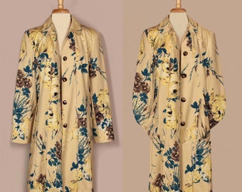 Women's Floral Coat- Long Floral Coat- Long Cotton Coat- Floral Overcoat- Long Floral Jacket- Long Flower Jacket- Plus Size Floral Coat XL