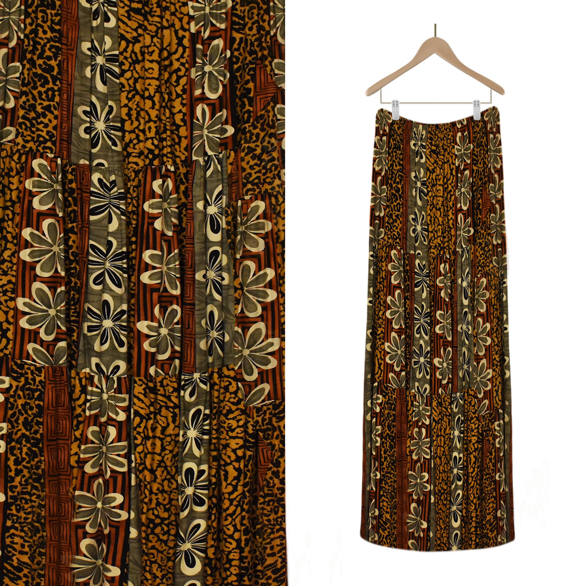 スカート 80s brown native pattern long skirt Native American Style Skirt, Tribal Panel Skirt, Native