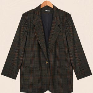 Women's Houndstooth Blazer- Wool Blend Blazer- Vintage Glen Plaid Blazer- Sag Harbor Blazer- Brown Gun Club Check Blazer- 90s Blazer Coat