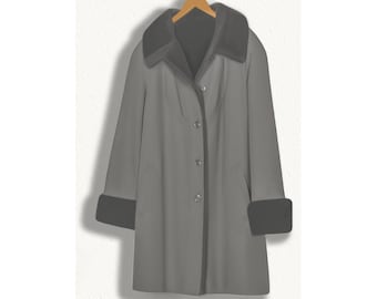 Union Made ILGWU Coat- Gray Fur Collar Coat- Coat with Fur Collar and Cuffs- Vintage 80s Coat- Grey Fur Coat Plus Size- 2X Winter Coat