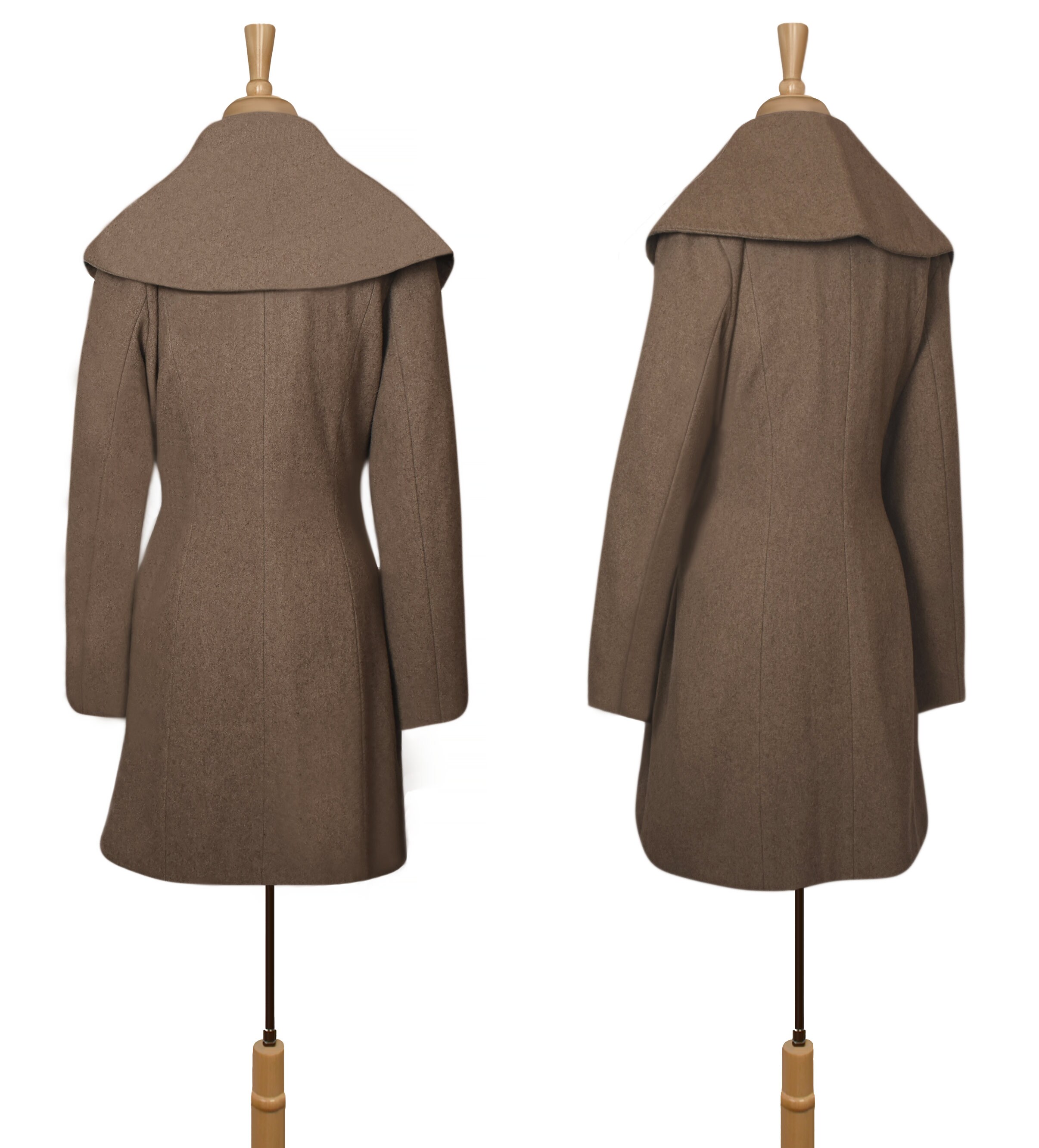 【I AM MARI】Rovia Shawl Collar Wool Long Coat Wool Blend Wrap Coat- Shawl Collar Wool Coat- Warm Wool Coat