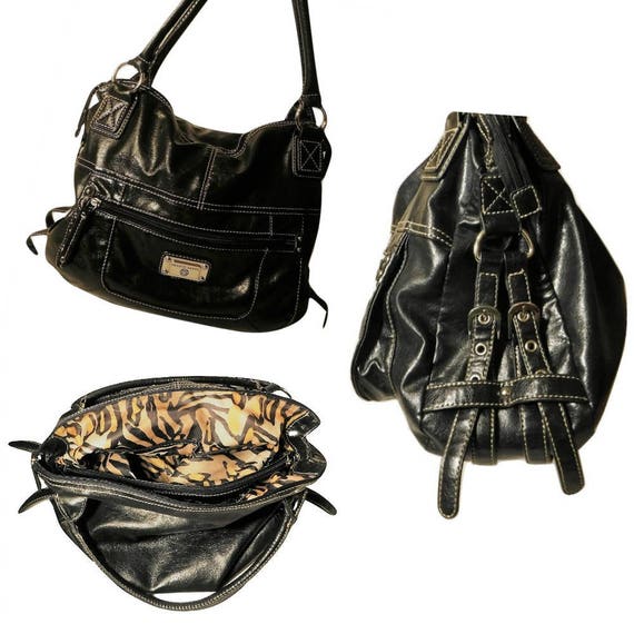 black handbag with leopard print