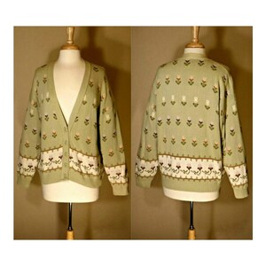 Women's sweater, cardigan sweater, slouchy chunky sweater, sweater jacket, floral sweater, cotton sweater, warm knit cardigan sweater- M-L