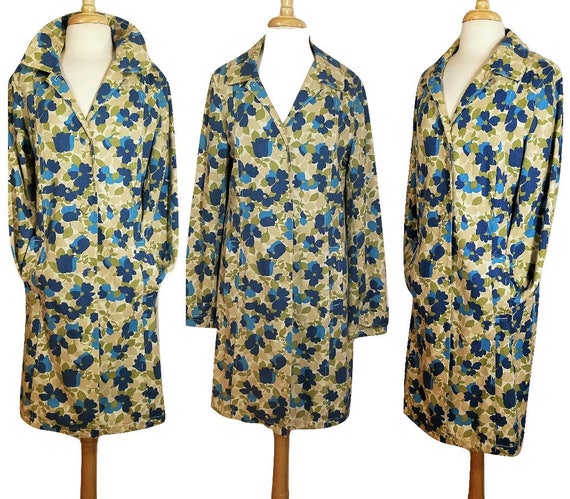 Women's Coat- Long Coat- Floral Coat- Maxi Coat- Cotton Coat- Vintage Coat- Overcoat- Retro Coat | L