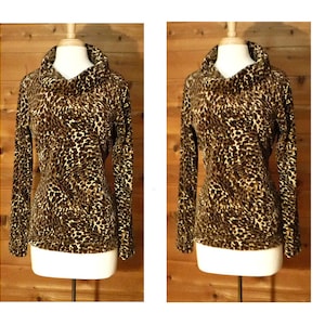 Turtleneck Sweater- Leopard Print Shirt- Leopard Turtleneck Long Sleeve- Cowl Neck Shirt- Leopard Print Shirt- Animal Print Turtleneck XL