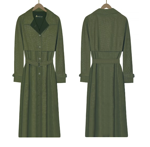 Vintage Trench Coat- Maxi Coat- Long Green Coat- … - image 4