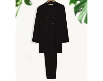 Larry Levine Suit- Black Pant Suit for Women- Womens Pant Suit Size 14- Designer Pant Suit- Pea Coat Suit- Vintage Black Suit- Retro Suit