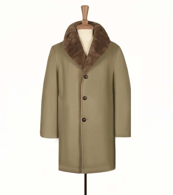 Mens wool coat fur collar hot sale