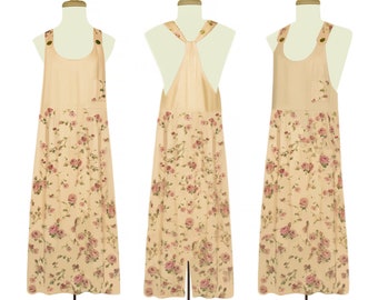 Vintage Summer Dress- Linen Dress- Tank Dress- Sleeveless Dress- Midi Dress- Floral Dress- Party Dress- Tea Dress- Long Dress- Halter Dress