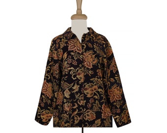 Damesjas tapijt, jas wandtapijt, paisley-jas, gebloemde jas, tapijtjas, renaissancejas, hippiejas, boho-jas, retrojas