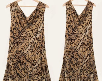 Vestido largo de leopardo para mujer - Vestido de verano con estampado de guepardo - Vestido de leopardo con cuello drapeado - Vestido de leopardo sin mangas - Vestido de leopardo transparente con dobladillo ajustado 16