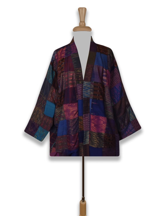 Silk Kimono Jacket Womens, Patchwork Jacket, Plus… - image 3