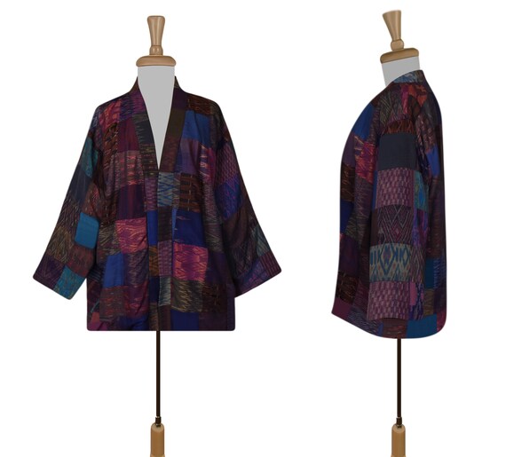 Silk Kimono Jacket Womens, Patchwork Jacket, Plus… - image 4