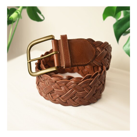 Womens Brown Leather Belt- Woven Belt- Leather Bel